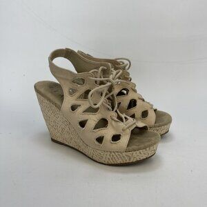 Y2K MIA Sand Beige Leather Platform Wedge Sandals Boho Espadrille Festival Sz 8